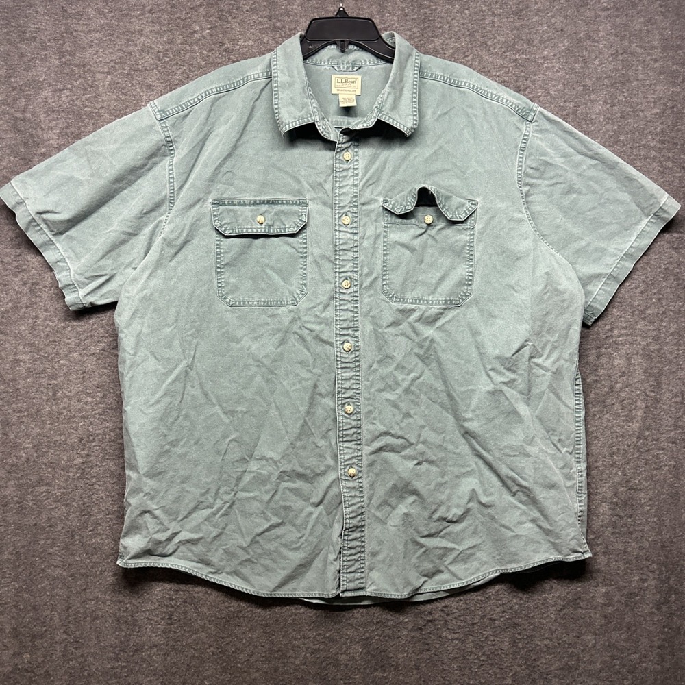 L.L.Bean Mens XXL Button Down Short Sleeve Shirt Two Pocket Sage‎ Green 2XL